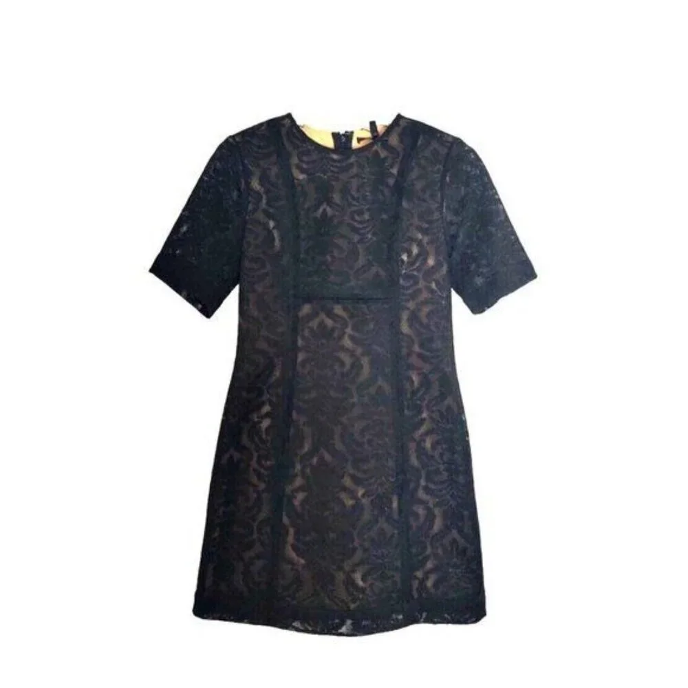 BCBGMaxAzria Ceara Mini Dress 2 Black Lace Cocktail Short Sleeve LBD NEW - Picture 4 of 11